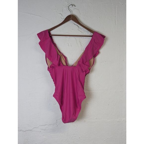 NWT J Crew Ruffle One Piece Swimsuit Womens 6 Hot Pink Barbie Girly Feminine - Picture 2 of 4